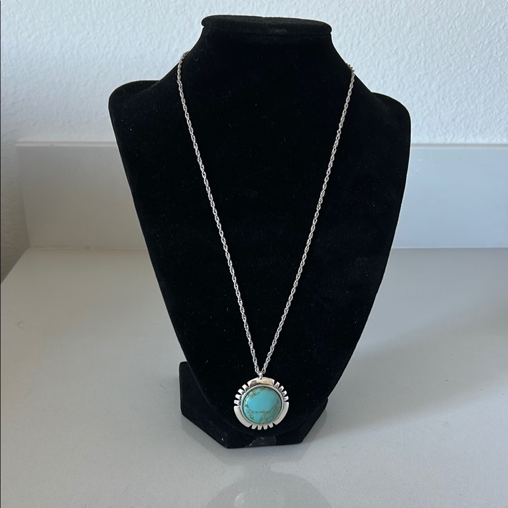 Lucky Brand Silver and Turquoise Pendant Necklace